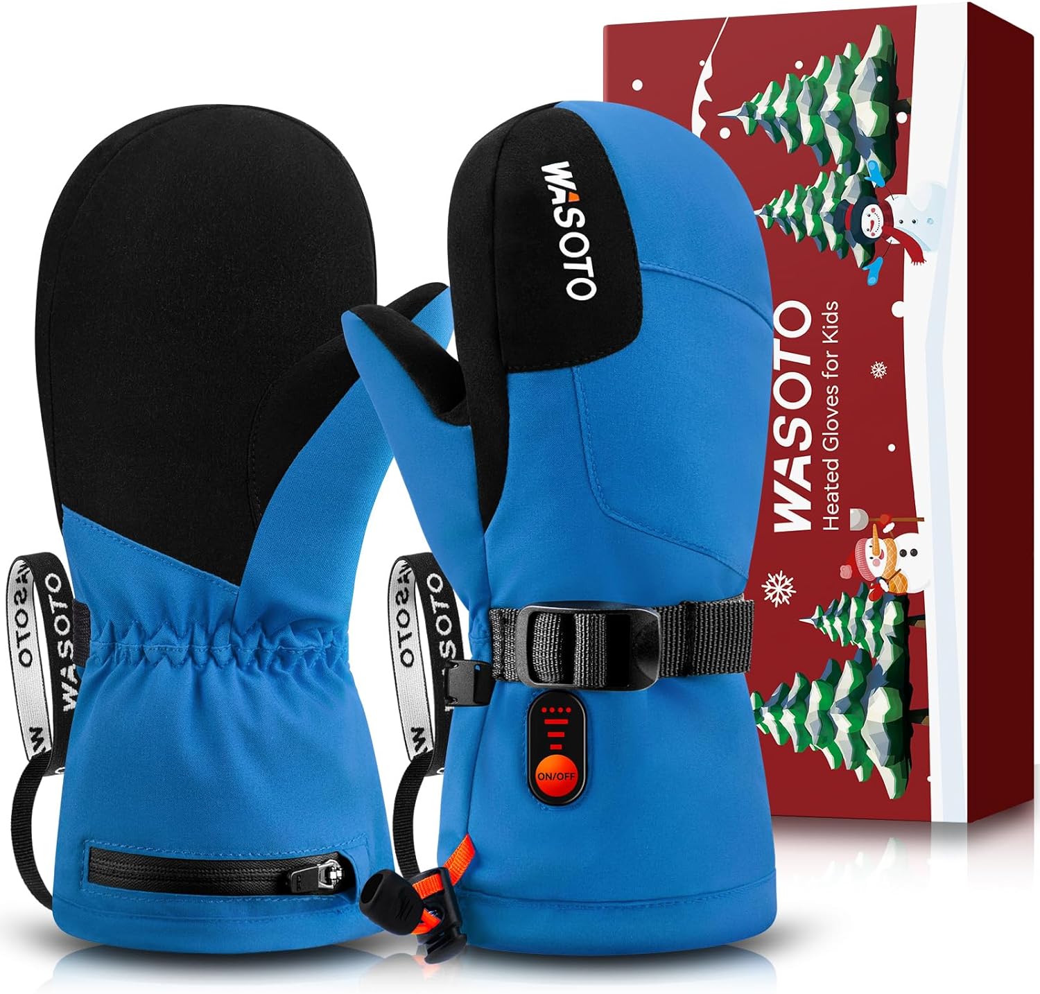 WKM001 Heated Mittens For Kids Blue Red WASOTO HEAT